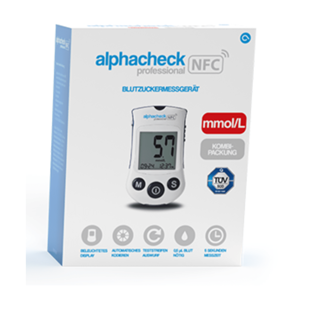Alphacheck Professional NFC Blutzuckermessgerät Kombipackung | Packung (1 Stück)