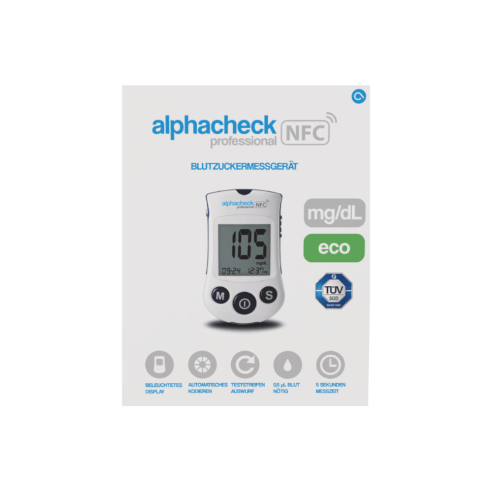 Alphacheck Professional NFC Blutzuckermessgerät eco | Packung (1 Stück)