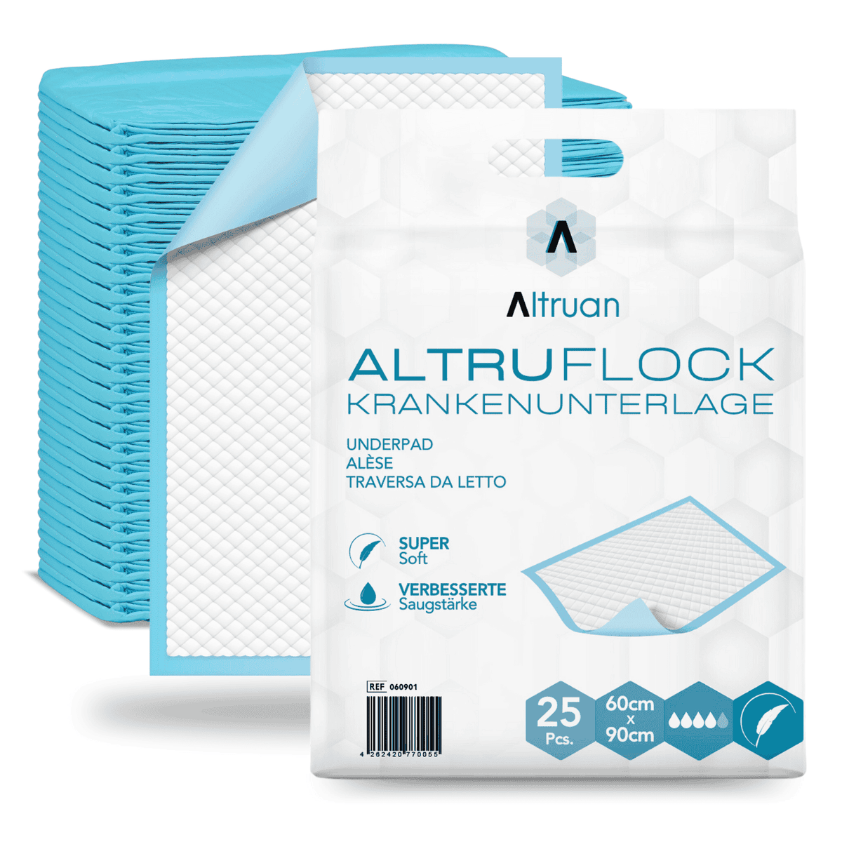 Altruflock® Bettschutzunterlagen 60 x 90cm Supersoft Extrem Saugfähig | Packung (25 Stück) Namma Markt