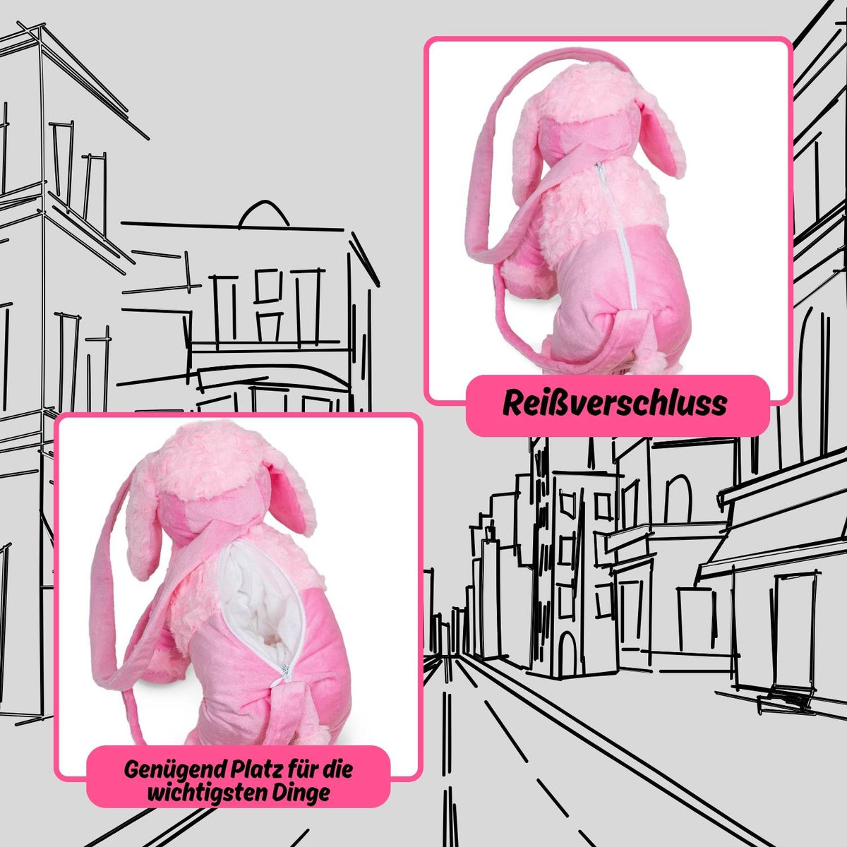 Kuschelige Pudel Handtasche | 32 x 19 x 10 cm - Rosa