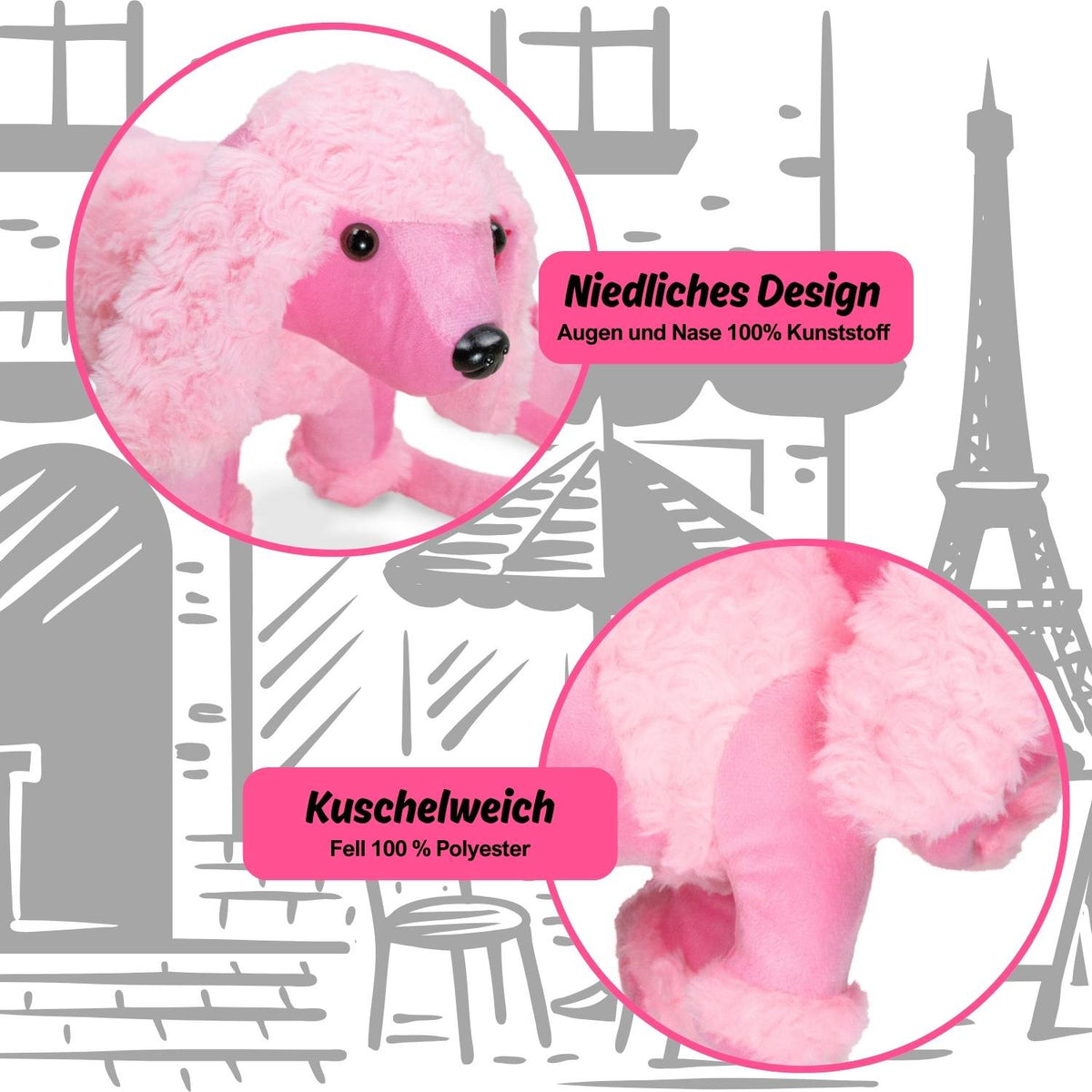 Kuschelige Pudel Handtasche | 32 x 19 x 10 cm - Rosa