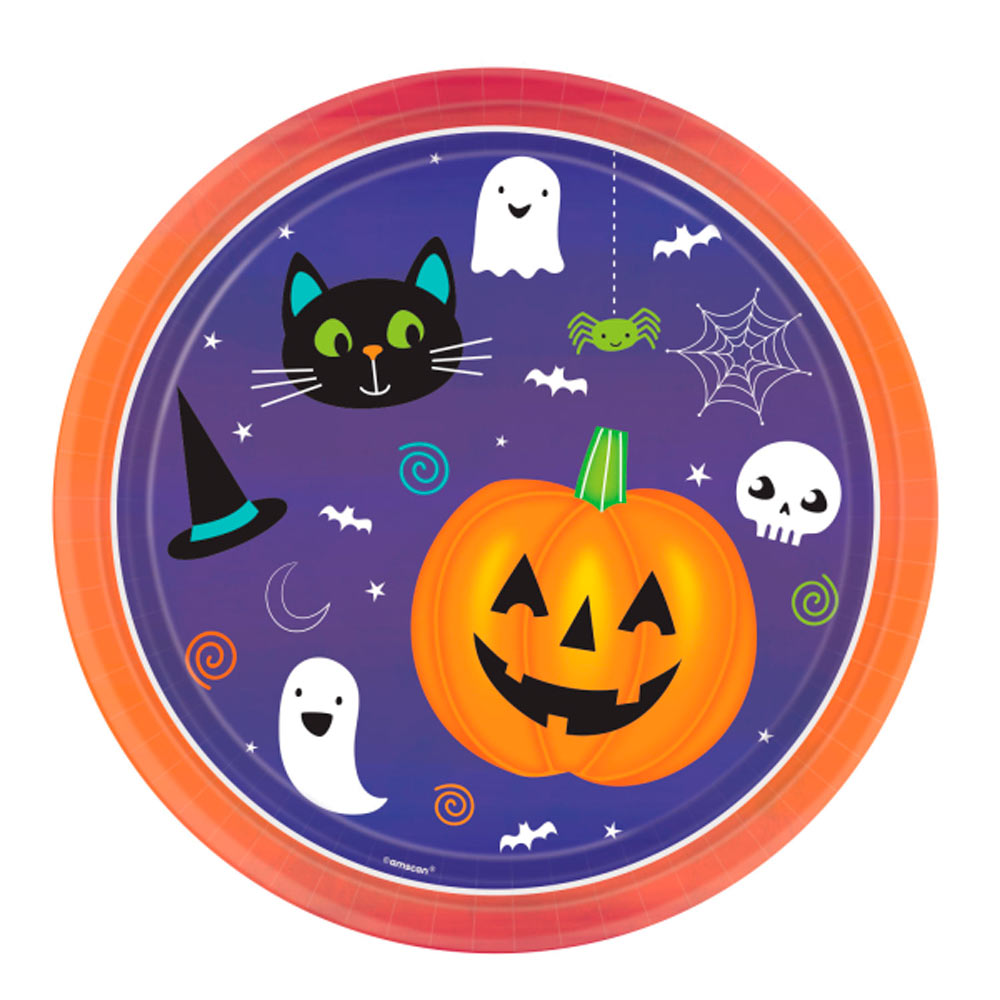 Pappteller "Happy Halloween" Orange | Ø22,8cm/8Stk.