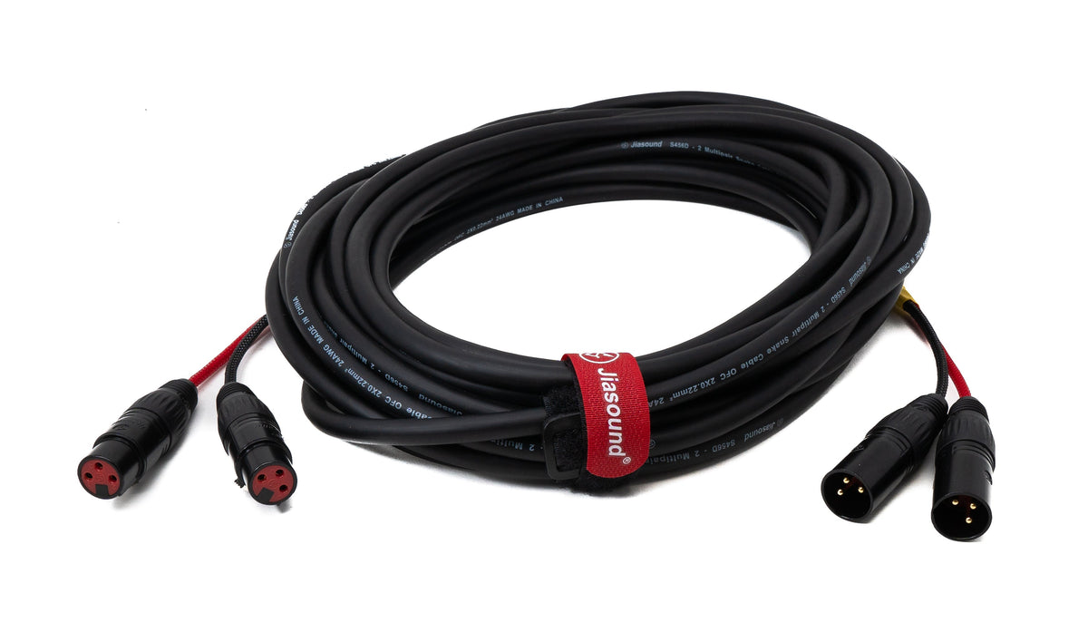 Audio Kabel 10 m XLR 3 polig 2x Stecker zu 2x Buchse AUX in Schwarz | System-S