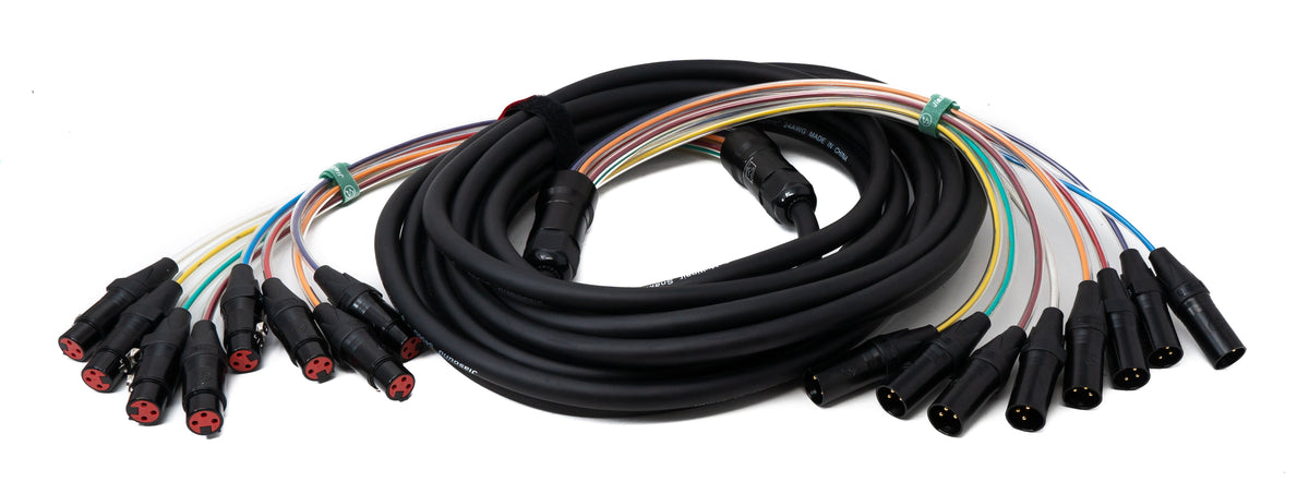Audio Kabel 10 m XLR 3 polig 8x Stecker zu 8x Buchse AUX in Schwarz | System-S