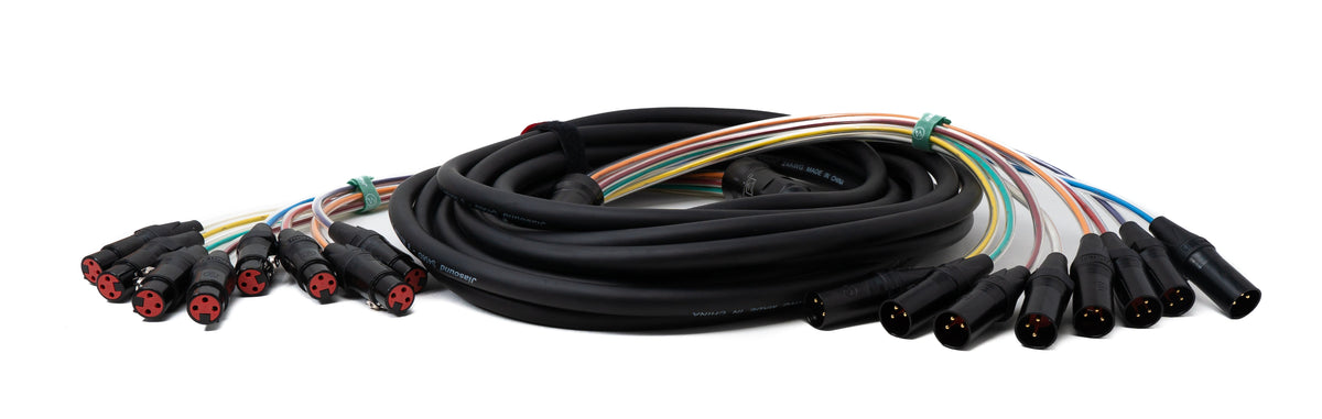 Audio Kabel 10 m XLR 3 polig 8x Stecker zu 8x Buchse AUX in Schwarz | System-S