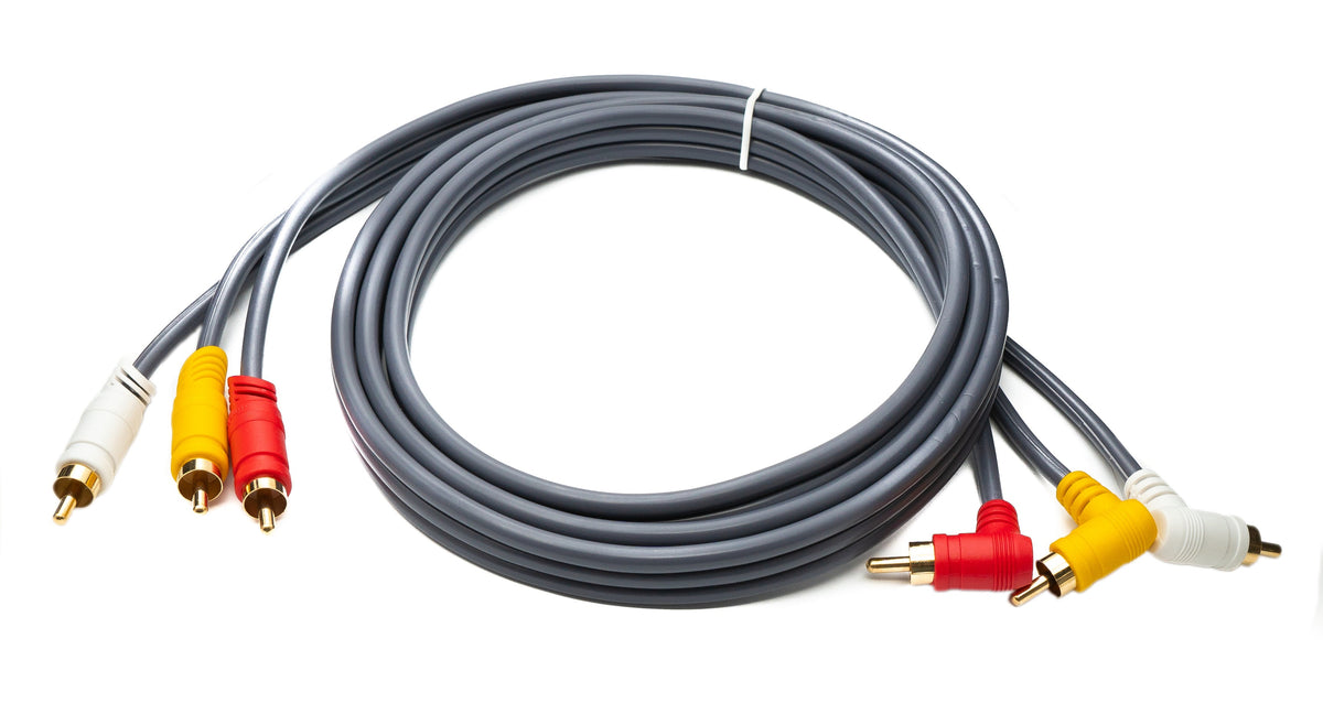 Cinch RCA Kabel 180 cm Stecker zu Stecker 3 AV Komponente Winkel in Schwarz | System-S