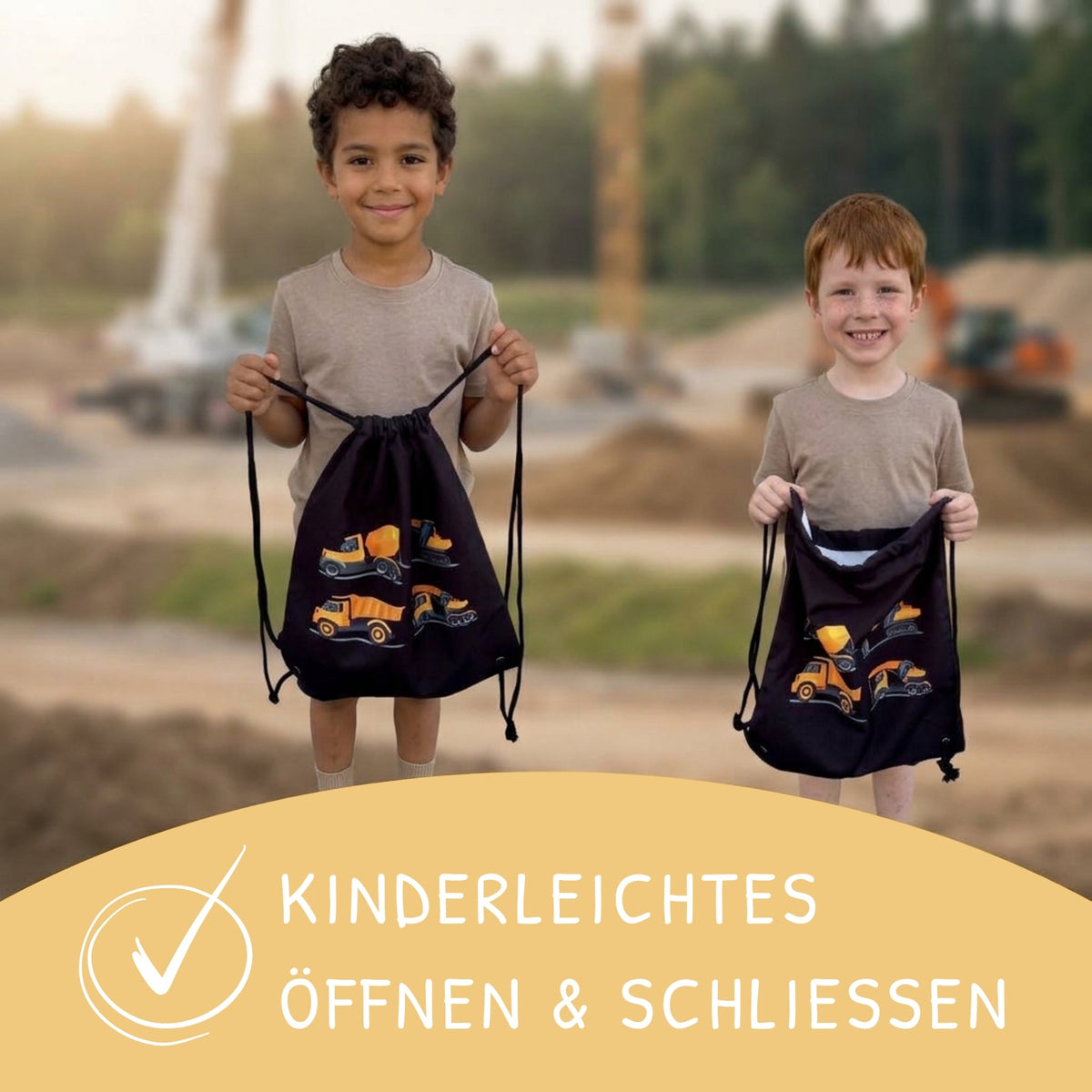 Kinder Turnbeutel Baufahrzeuge 4 schwarz