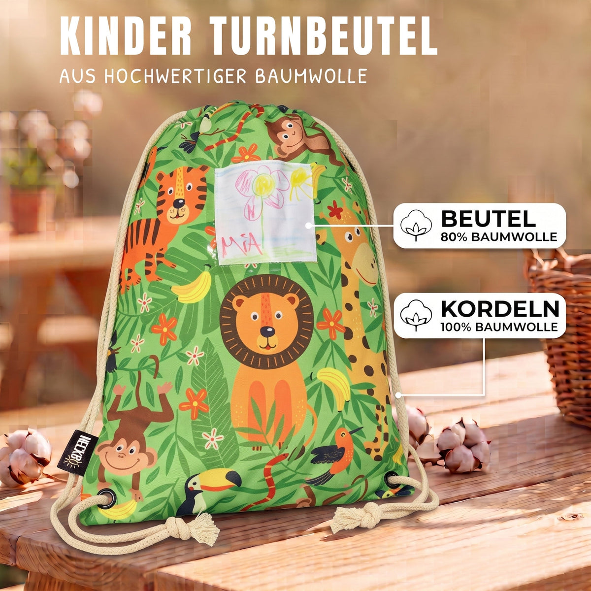 Kinder Turnbeutel Dschungel mit Fenster