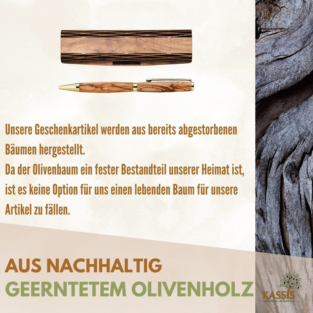 Kugelschreiber aus Olivenholz in Holzschachtel mit Gravur „Alles Gute“ | Edles Geschenk für Geburtstag, Abschluss & Jubiläum