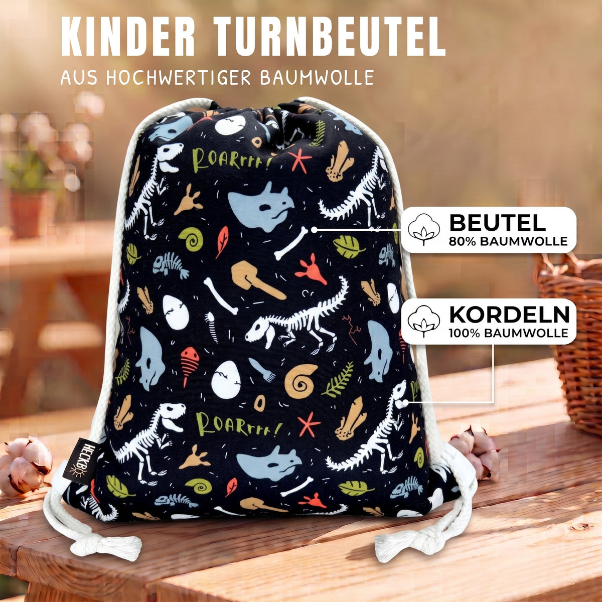 Kinder Turnbeutel Dino Skelett