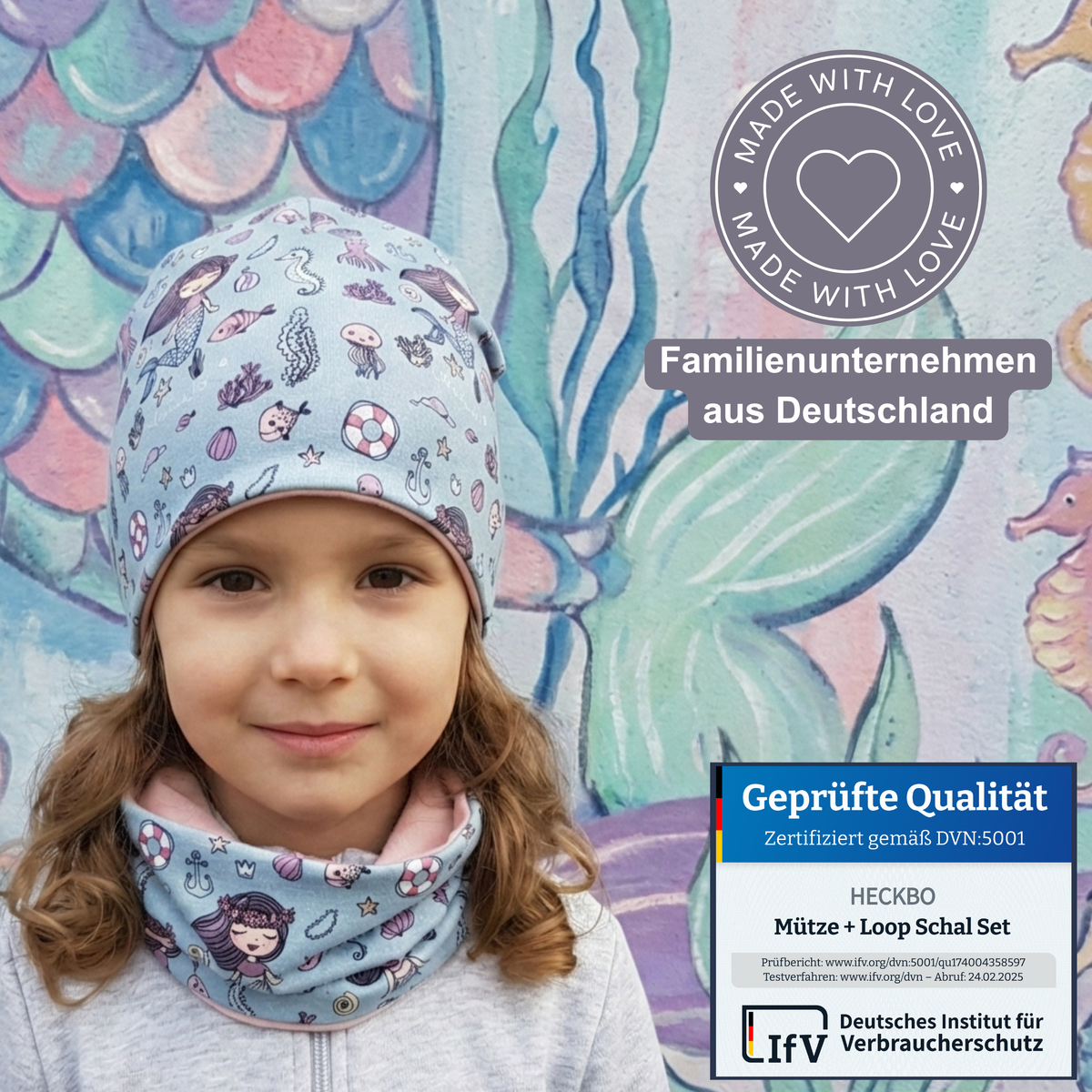 Kinder Beanie Mütze & Loop Set - Meerjungfrau