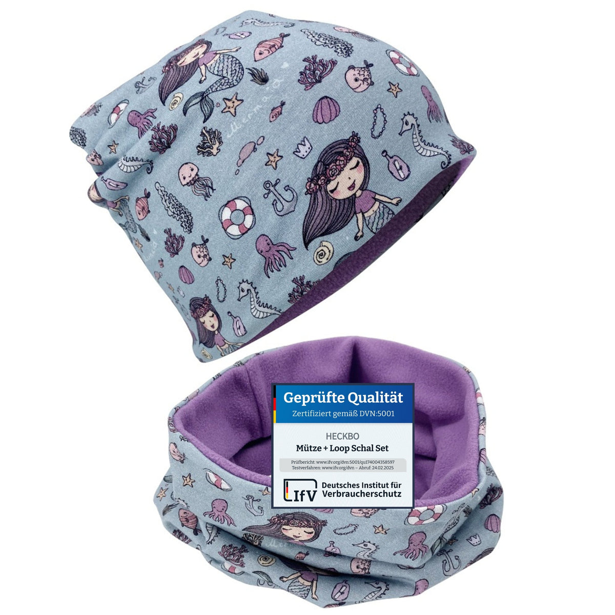 Kinder Beanie Mütze & Loop Set - Meerjungfrau