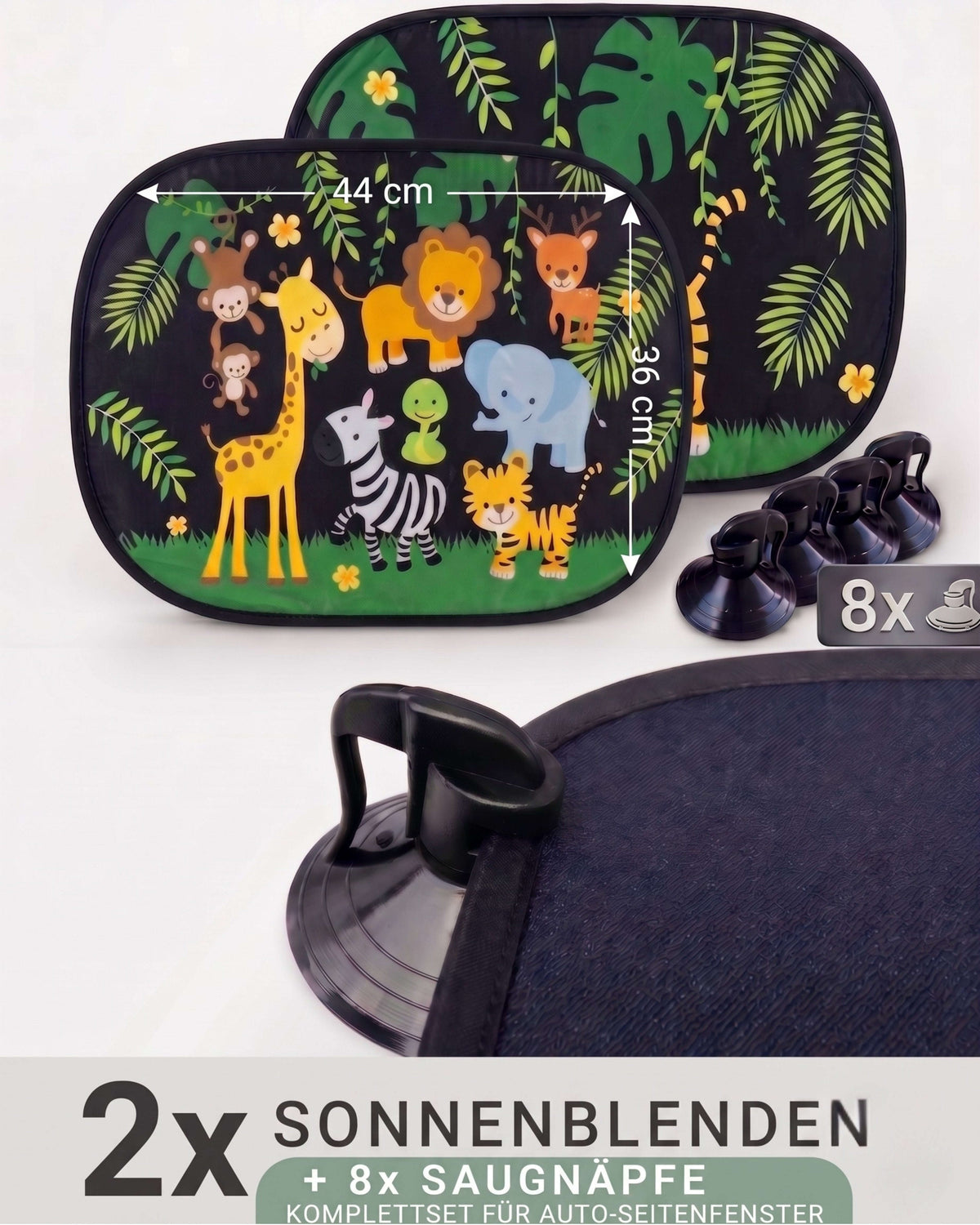 HECKBO Auto-Sonnenblenden Kinder Dschungel – 2er-Set Namma Markt