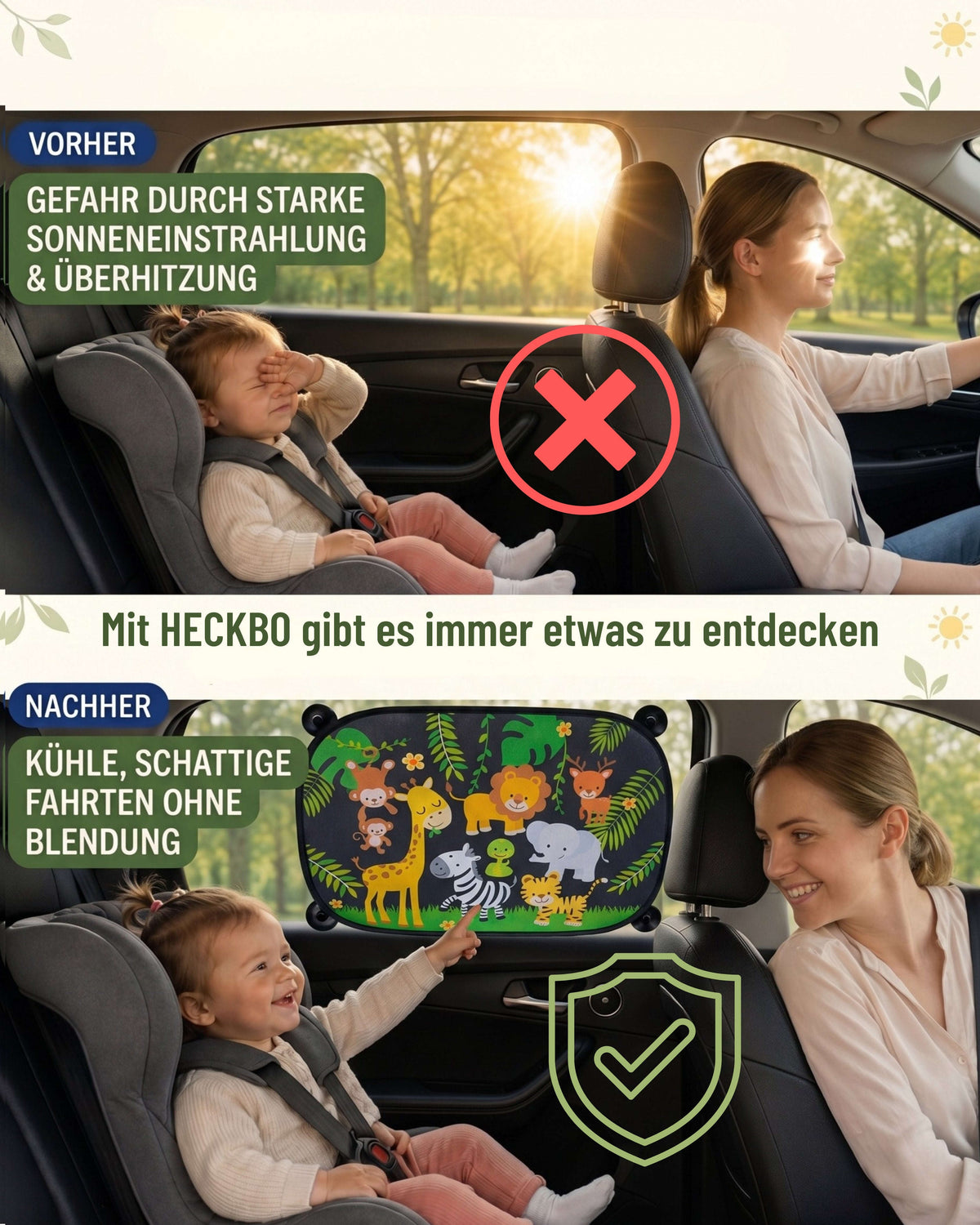 HECKBO Auto-Sonnenblenden Kinder Dschungel – 2er-Set Namma Markt