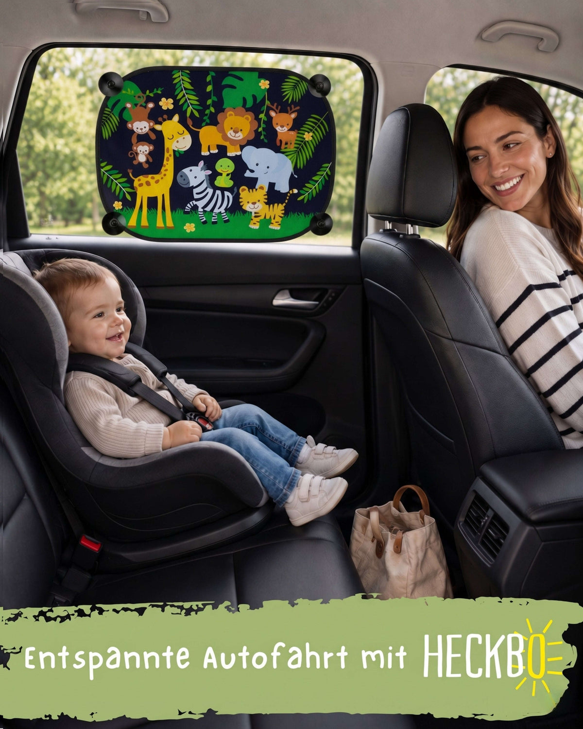 HECKBO Auto-Sonnenblenden Kinder Dschungel – 2er-Set Namma Markt