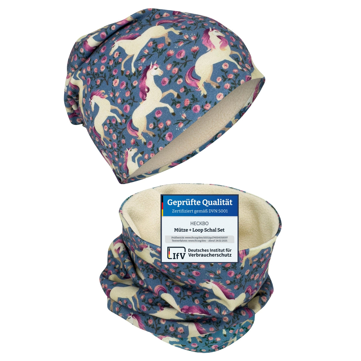 Kinder Beanie Mütze & Loop Set - Pferd