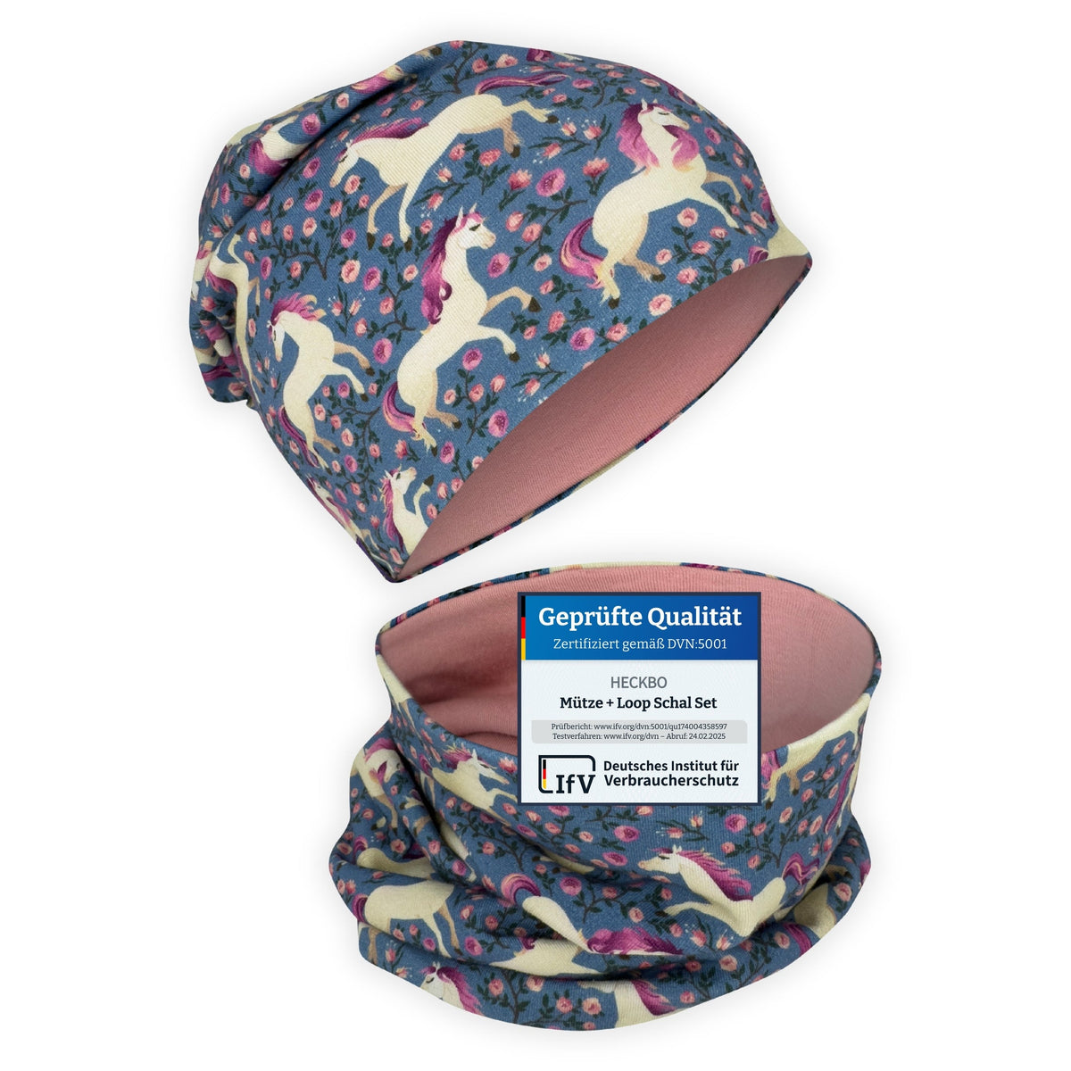 Kinder Beanie Mütze & Loop Set - Pferd
