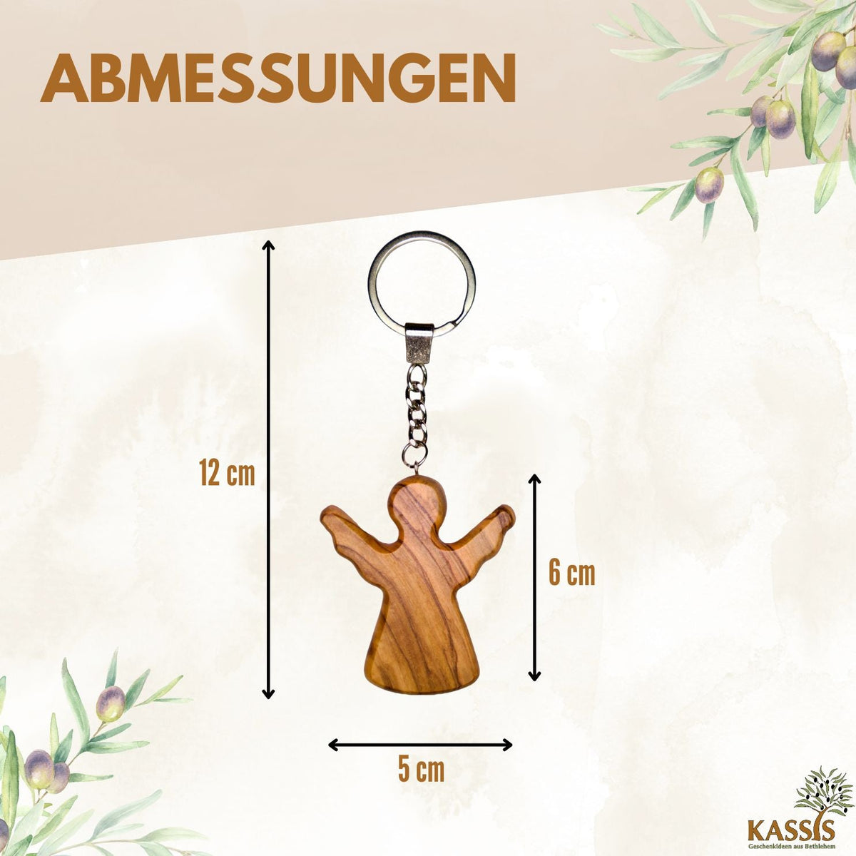 Personalisierter Schutzengel Schlüsselanhänger aus Olivenholz mit Gravur | Handschmeichler Glücksbringer Geschenk Taufe, Kommunion