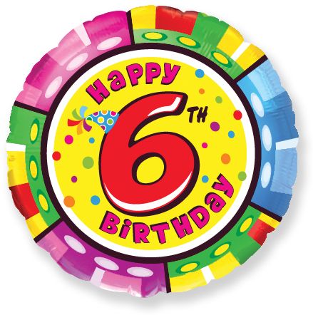 18" Folienballon "Happy Birthday" Ø45 cm | Zahl 6