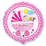 18" Folienballon "It's a girl" Baby Buggy Ø45cm | Rosa