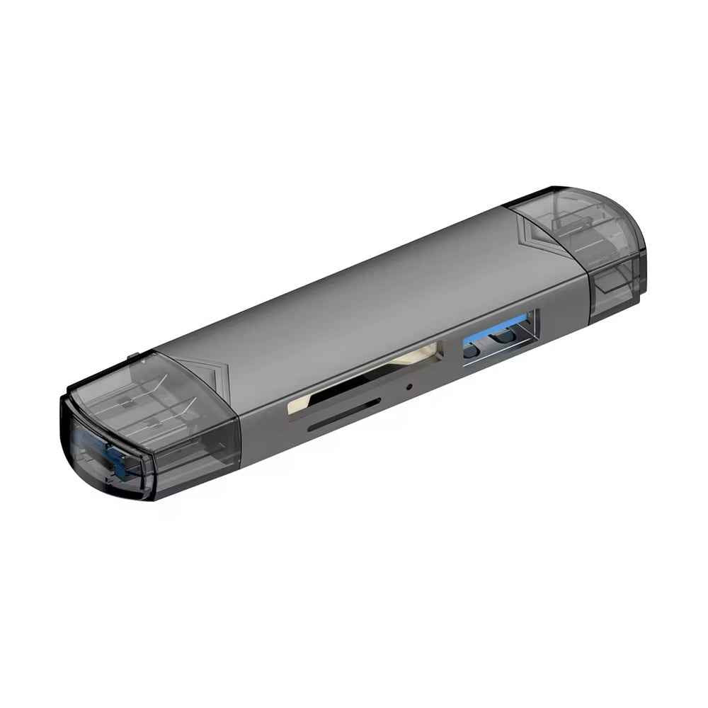 DREIKS 6-in-1 Kartenleser USB 3.0 Speicherkartenleser Typ-C Micro USB SD TF OTG Grau