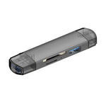 DREIKS 6-in-1 Kartenleser USB 3.0 Speicherkartenleser Typ-C Micro USB SD TF OTG Grau