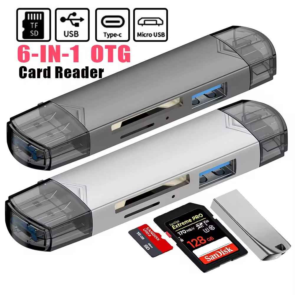 DREIKS 6-in-1 Kartenleser USB 3.0 Speicherkartenleser Typ-C Micro USB SD TF OTG Grau