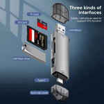 DREIKS 6-in-1 Kartenleser USB 3.0 Speicherkartenleser Typ-C Micro USB SD TF OTG Grau