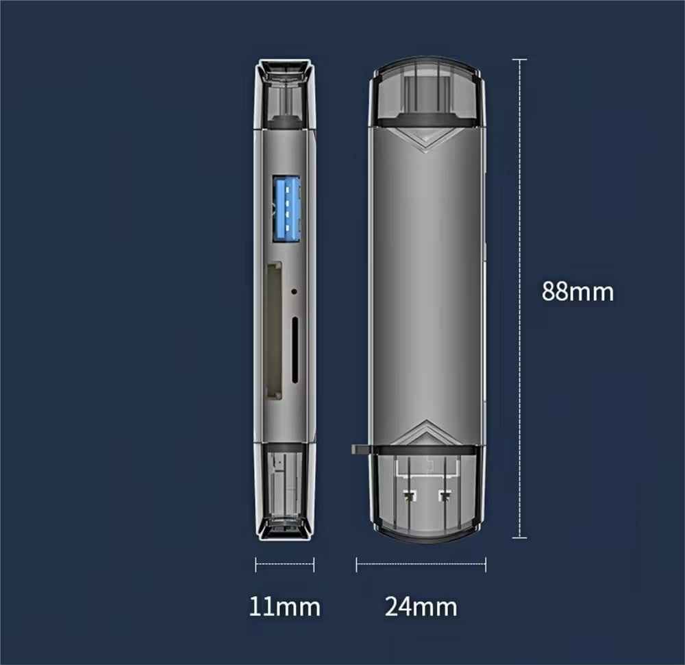 DREIKS 6-in-1 Kartenleser USB 3.0 Speicherkartenleser Typ-C Micro USB SD TF OTG Grau