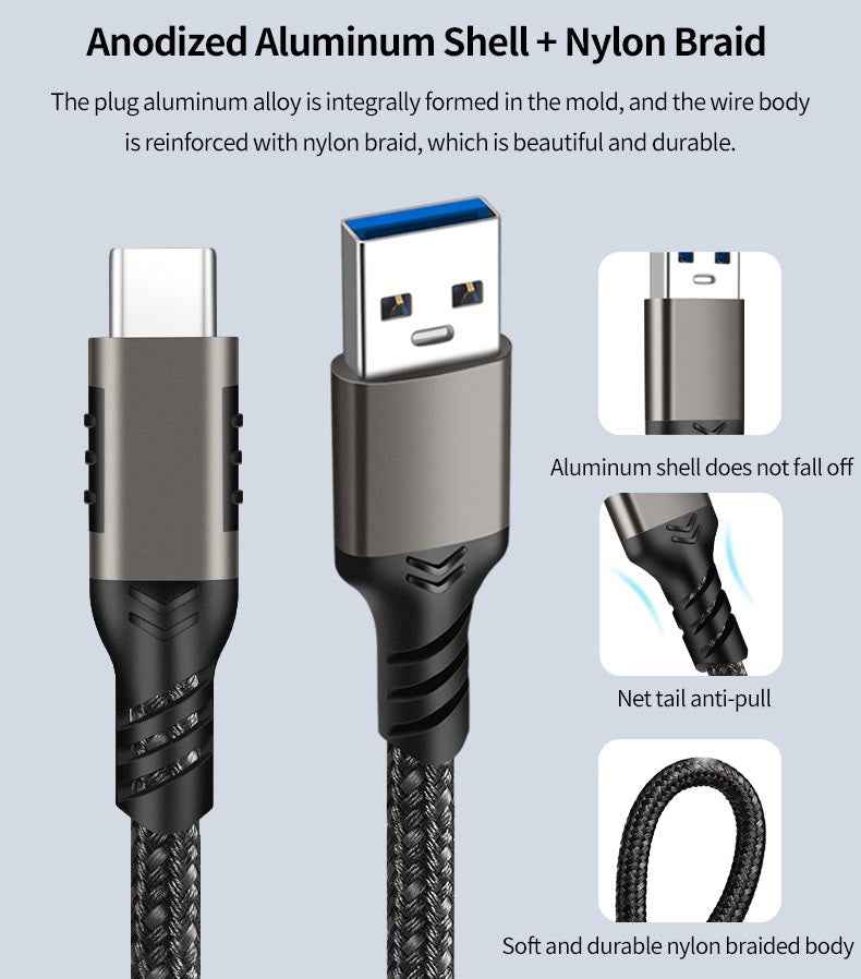 DREIKS Typ-C Ladekabel USB-C USB-A Kabel 10Gbps 3A Nylon USB 3.2 Quick Charge QC 60W