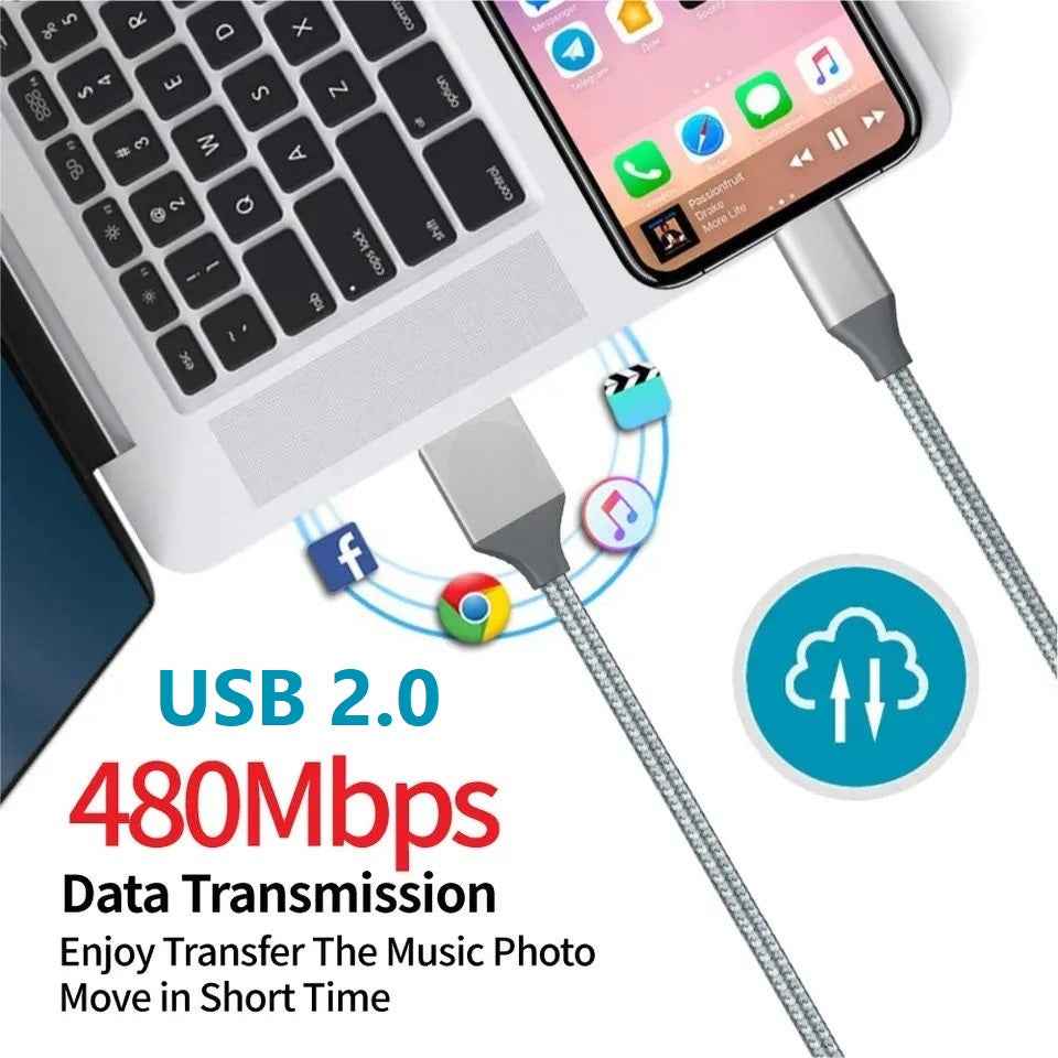 DREIKS Ladekabel für iPhone USB-A auf 8-Pin Nylon Datenkabel 3A USB 2.0 Handy