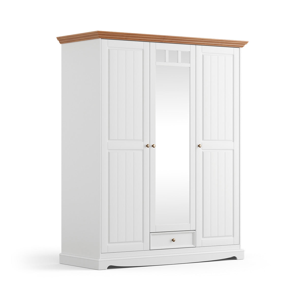 Bologna Elegante Kleiderschrank mit Spiegel | 3-türig | Weiß & Eiche