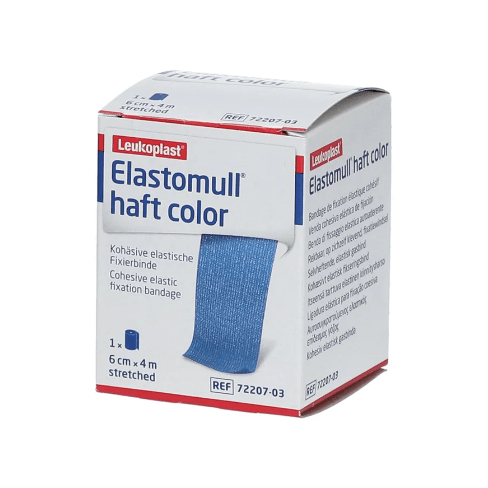 Elastomull haft color, kohäsive elastische Fixierbinde, 4m gedehnt, 10 cm, blau