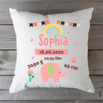 Bedrucktes Kissen mit Babydaten und Elefant
