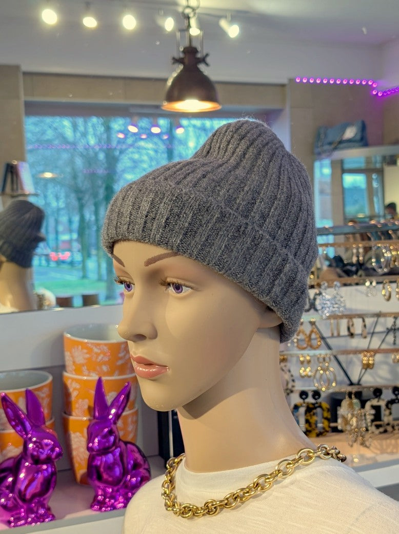 Beanie Mütze Alpaka Wolle - Grau