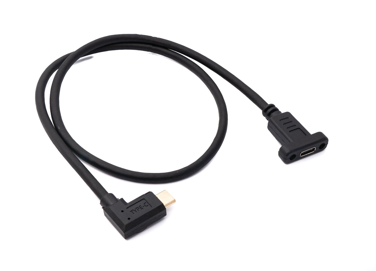 USB 3.1 Kabel 60 cm Typ C Stecker zu Buchse Schraube Winkel in Schwarz | System-S