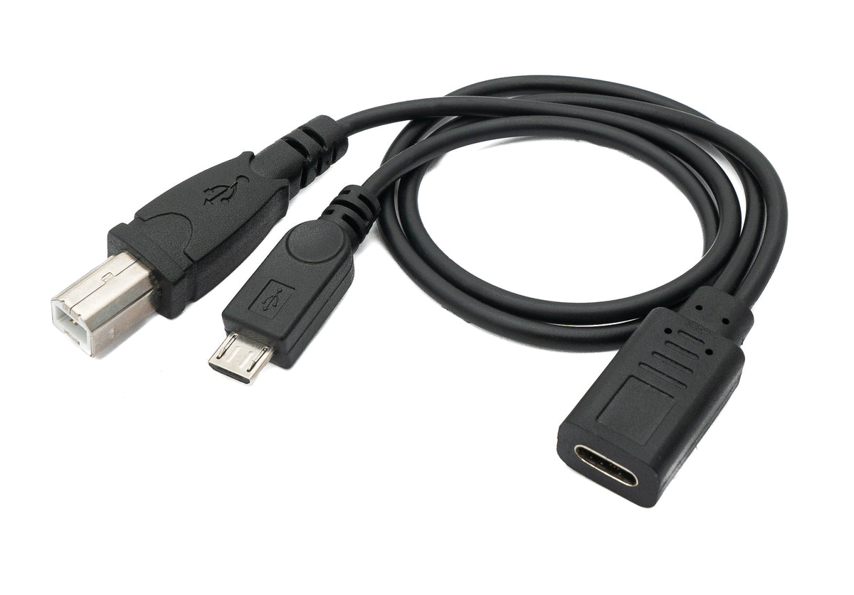 USB 3.1 Kabel 30 cm Typ C Buchse zu 2.0 Micro B und Typ B Stecker Adapter Schwarz | System-S