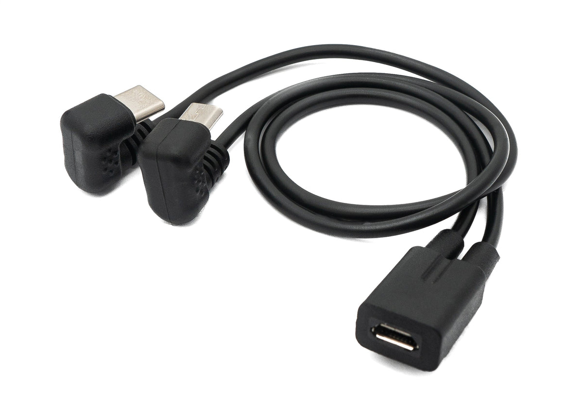 USB 3.1 Kabel 30 cm Typ C & 2.0 Micro B Stecker zu Buchse 180° Winkel in Schwarz | System-S