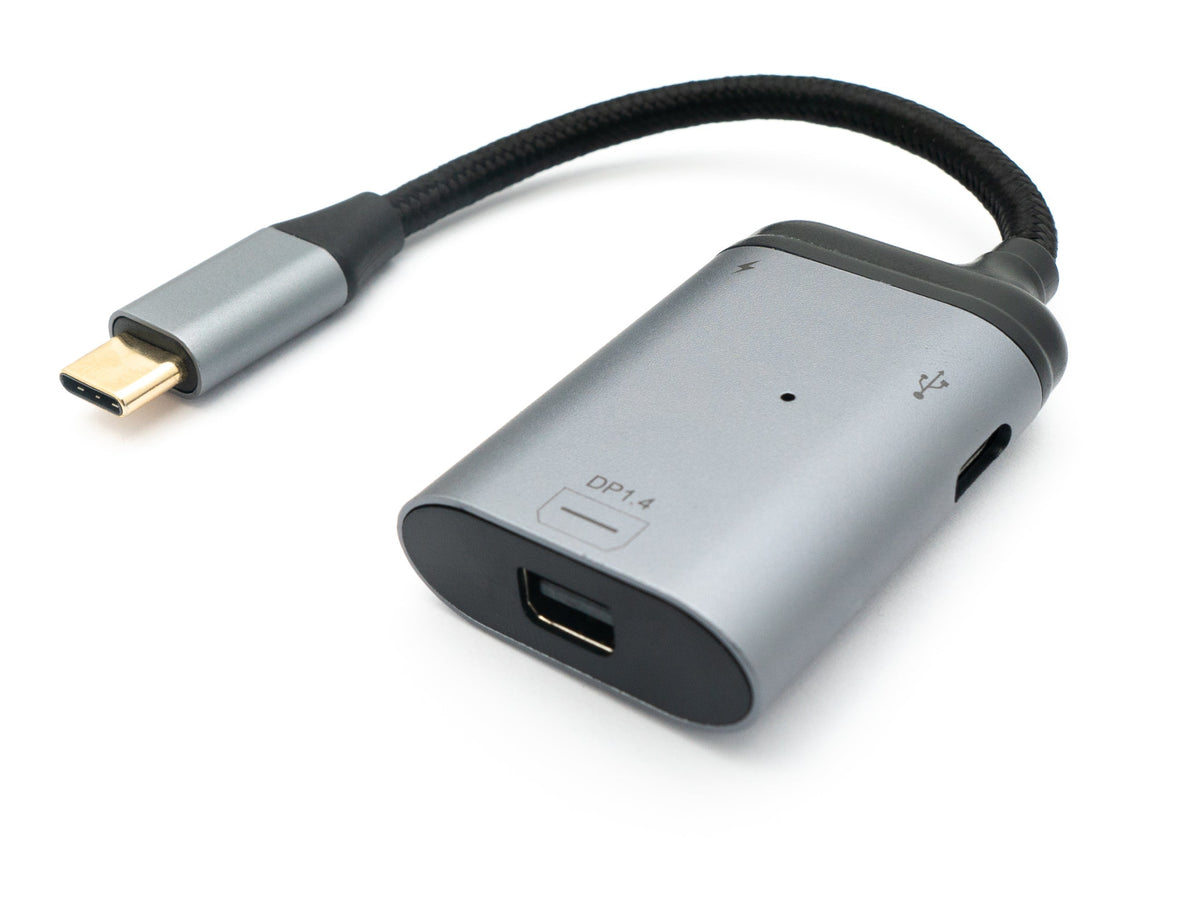 3in1 Adapter Mini DP 1.4 Buchse & 2x USB 3.1 Typ C Buchse zu Typ C Stecker Grau | System-S