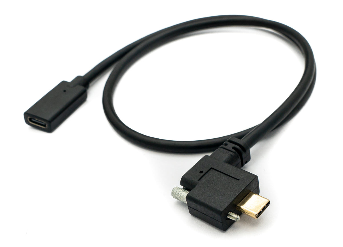 USB 3.1 Kabel 60 cm Typ C Stecker zu Buchse Schraube Winkel in Schwarz | System-S