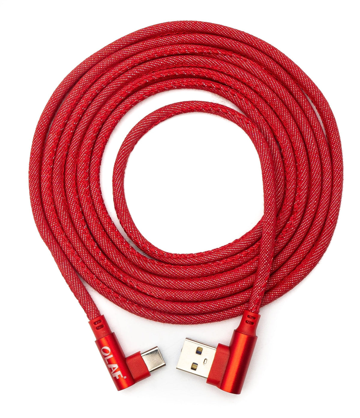 USB 3.1 Kabel 2 m Typ C Stecker zu 3.0 Typ A Stecker geflochten Winkel in Rot | System-S
