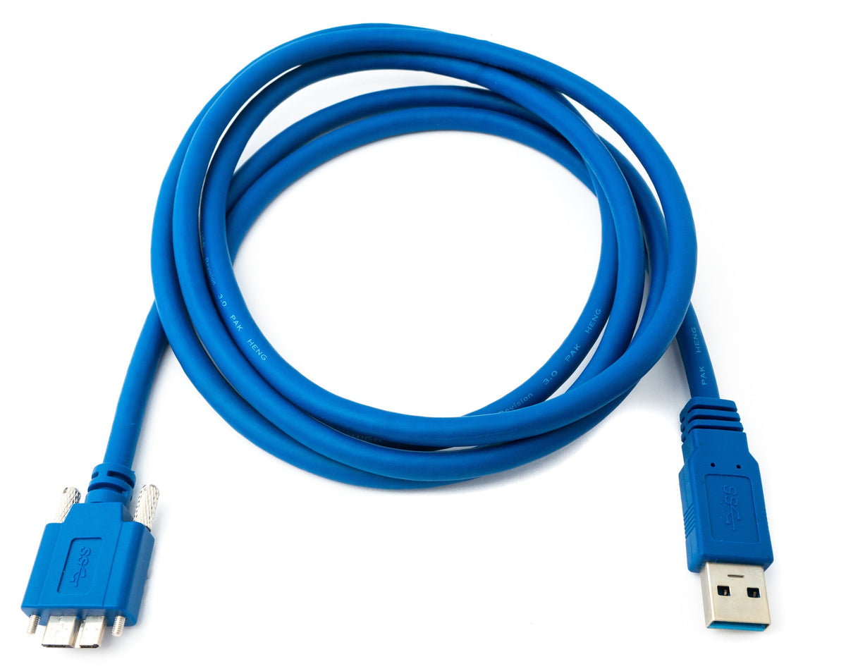 USB 3.0 Kabel 180 cm Micro B Stecker zu Typ A Stecker Schraube in Blau | System-S