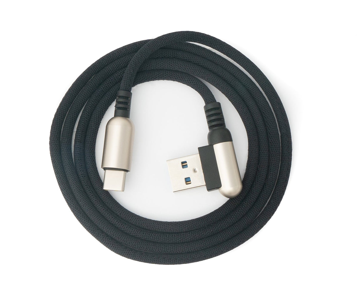 USB 3.1 Kabel 100cm Typ C Stecker zu 3.0 Typ A Stecker geflochten Winkel Schwarz | System-S