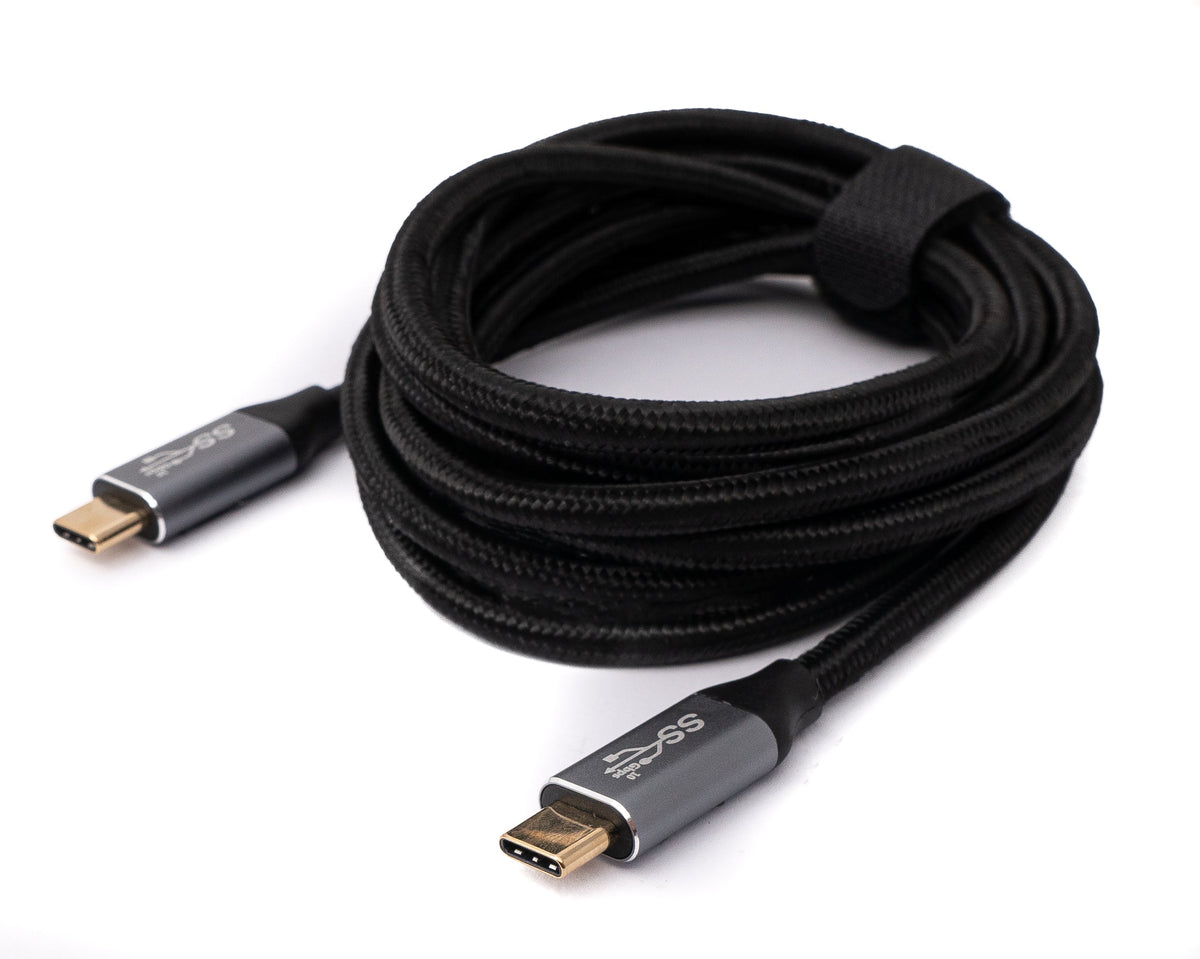 USB 3.1 Gen 2 100W Kabel 2 m Typ C Stecker zu Stecker geflochten in Schwarz | System-S