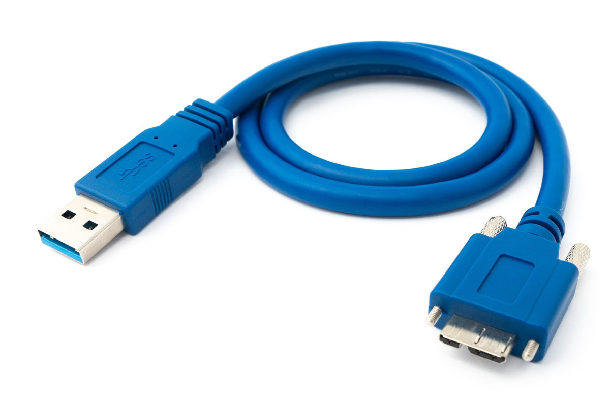 USB 3.0 Kabel 60 cm Micro B Stecker zu Typ A Stecker Schraube in Blau | System-S