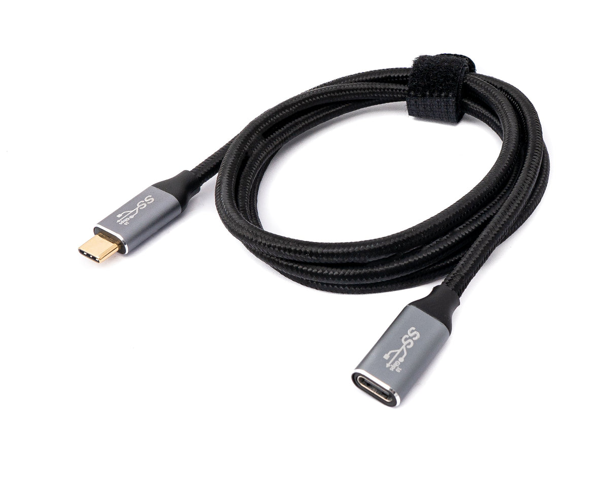USB 3.1 Gen 2 100W Kabel 25 cm Typ C Stecker zu Buchse geflochten in Schwarz | System-S