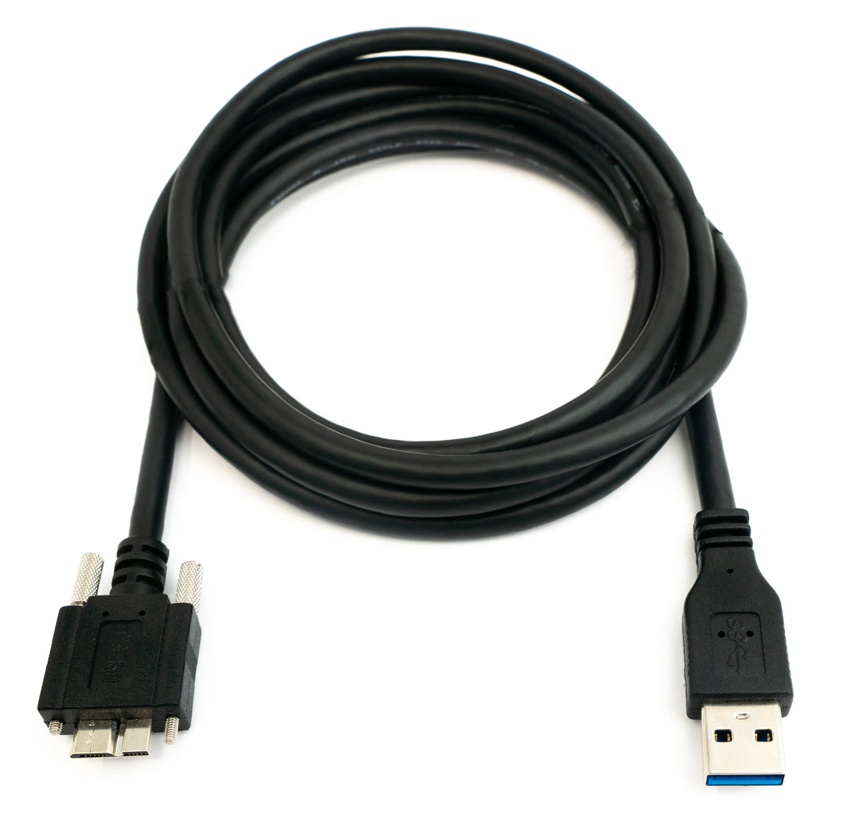 USB 3.0 Kabel 2 m Micro B Stecker zu Typ A Stecker Schraube in Schwarz | System-S