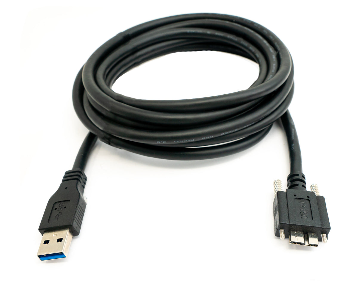 USB 3.0 Kabel 3 m Micro B Stecker zu Typ A Stecker Schraube in Schwarz | System-S