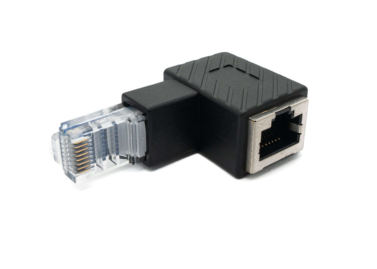 LAN Adapter RJ45 Stecker zu Buchse Winkel Ethernetadapter Kabel in Schwarz | System-S