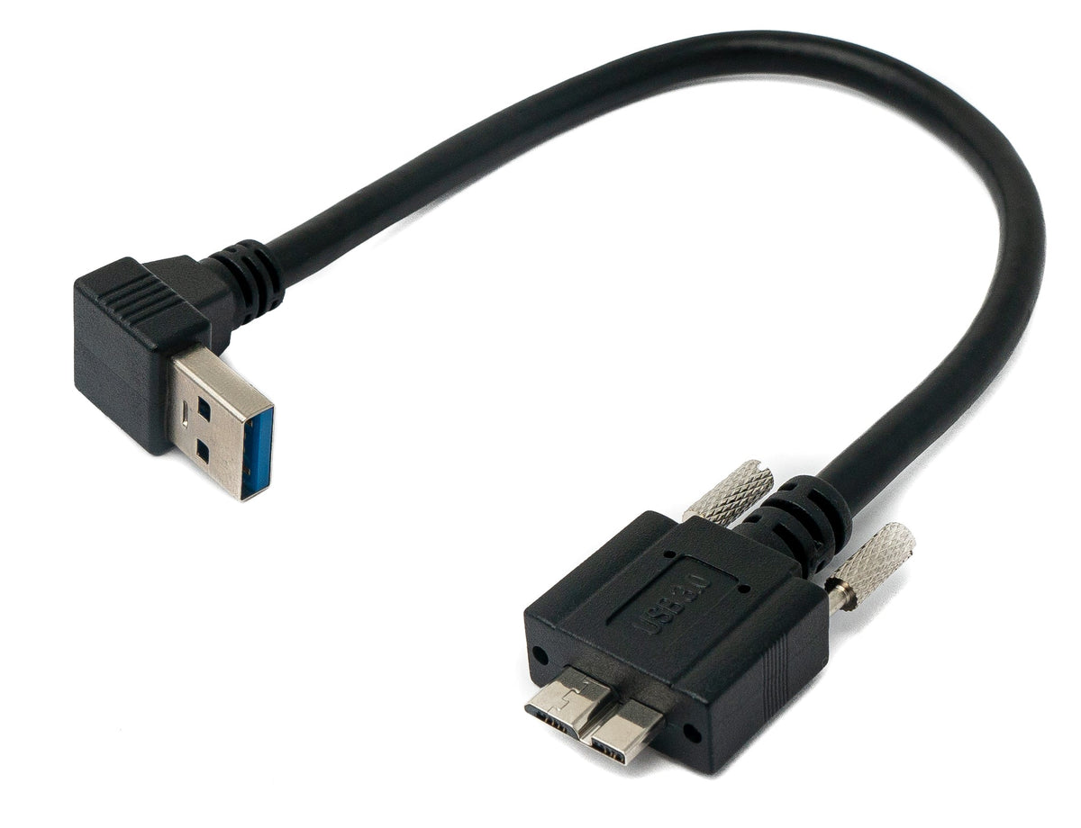USB 3.0 Kabel 30 cm Micro B Stecker zu A Stecker Schraube Winkel Schwarz | System-S